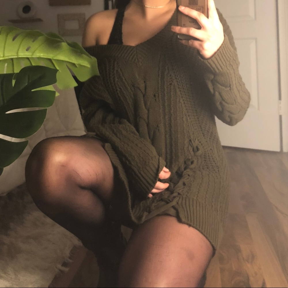 Green Sweater Mini Dress